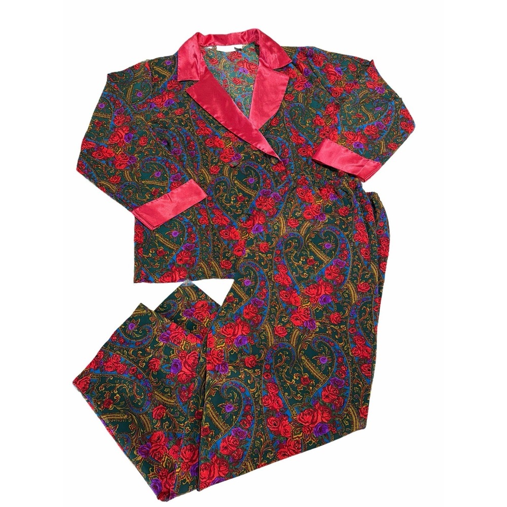 Vintage Victoria's Secret Gold Label Satin Rose‎ Paisley Floral Pajama Pants Set